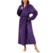 Robes for Women, LOFIR Long Womens Robes, Soft Fluffy Fleece Bath Robe with Front Pocket, Winter Warm Plush Lapel Women's Robes, Adjustable Belt, Purple, L/XL