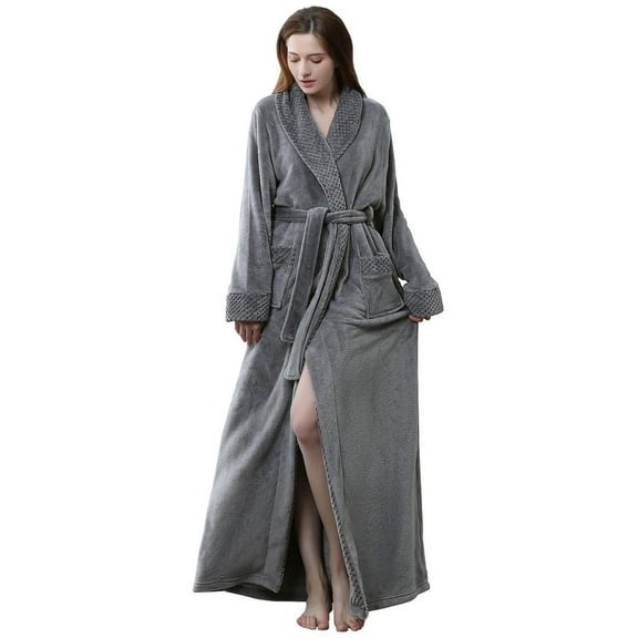 Robes for Women, LOFIR Long Womens Robes, Soft Fluffy Fleece Bath Robe with Front Pocket, Winter Warm Plush Lapel Women's Robes, Adjustable Belt, 2XL3XL, Gray