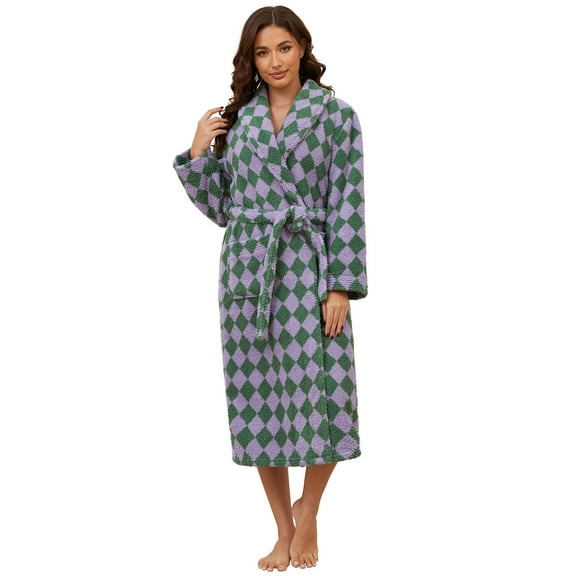 Robes for Women – AMITOFO Thick Fluffy Fleece Womens Robe, Long Plaid Bathrobe with Pockets and Belt, Soft Warm Sleepwear for Spa, Home & Winter 2XL-3XL
