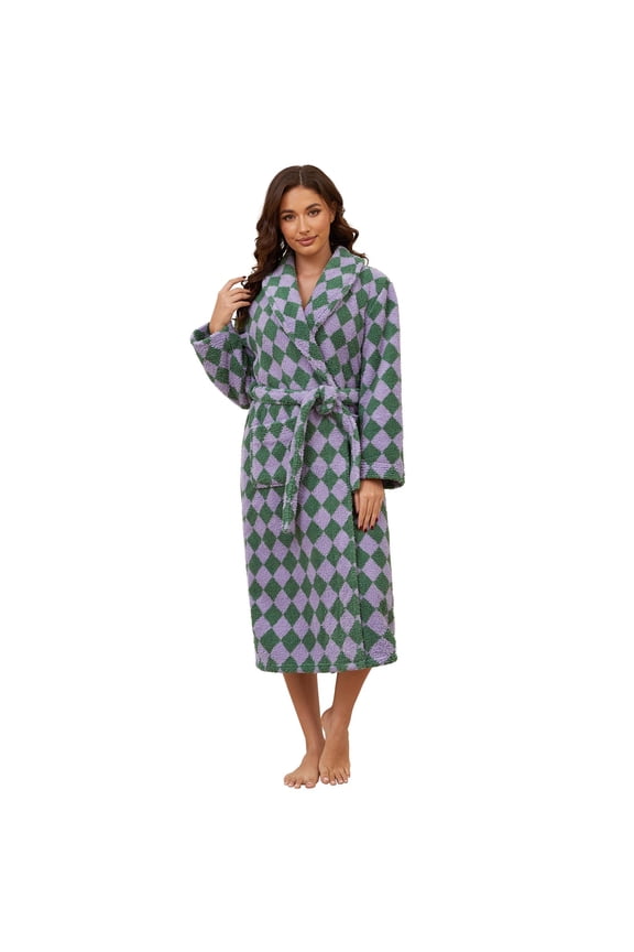 Robes for Women – AMITOFO Thick Fluffy Fleece Womens Robe, Long Plaid Bathrobe with Pockets and Belt, Soft Warm Sleepwear for Spa, Home & Winter 2XL-3XL