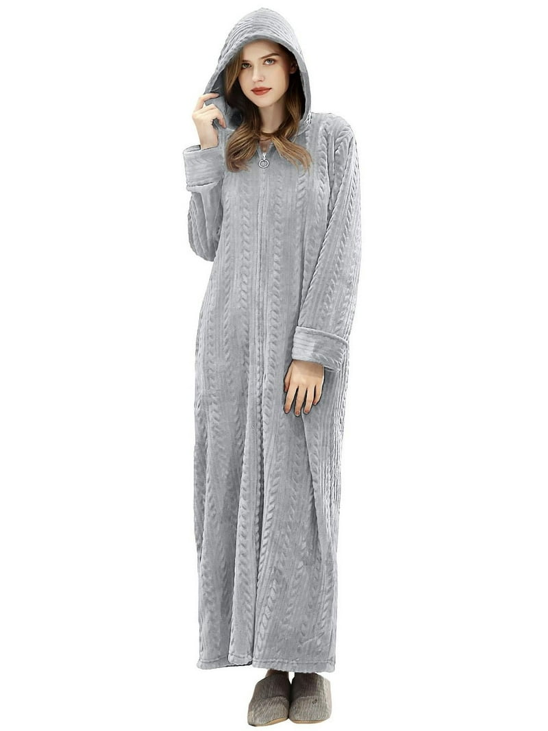 Fleece Robe Long Zipper Front Robes Womens Robes Full Length Zip