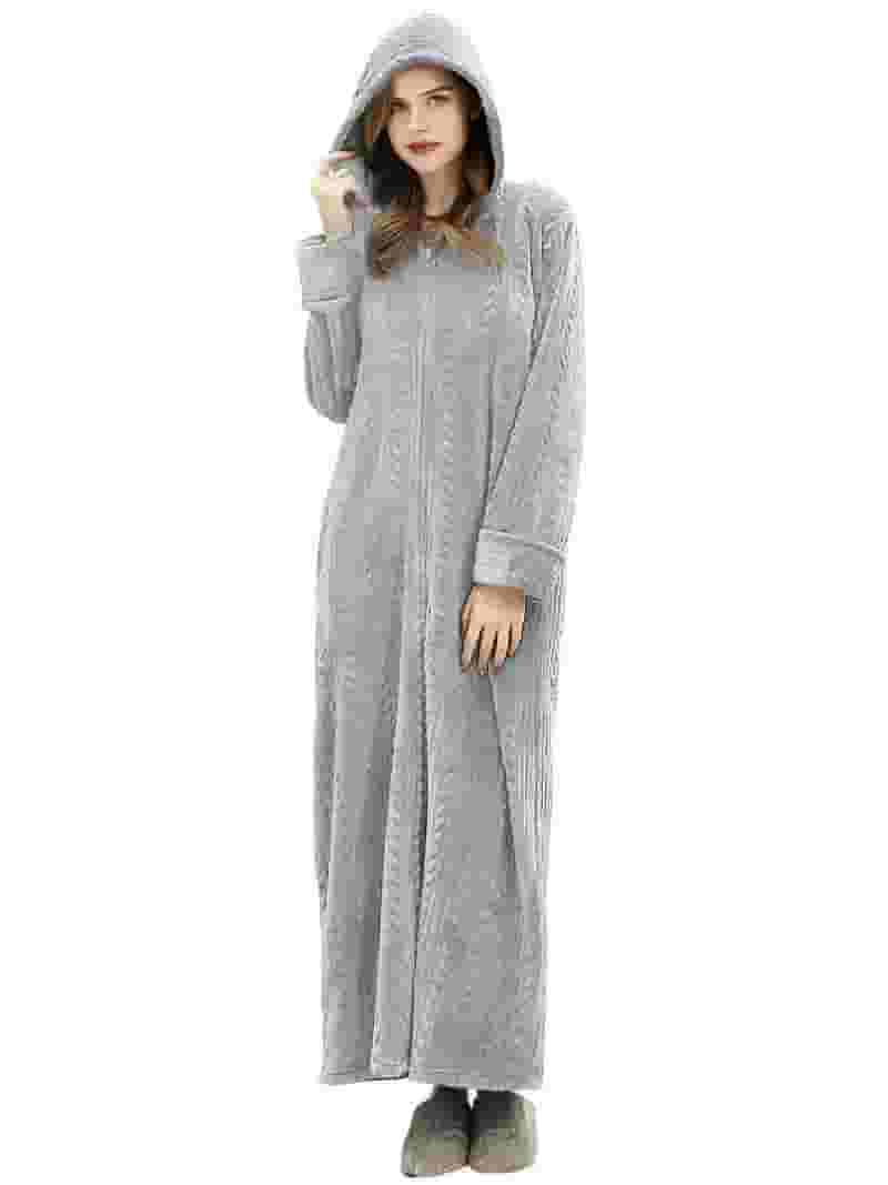 Hooded Dressing Matalan Ladies Housecoats Zip Up Nightwear Pink