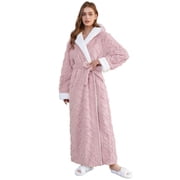Robes for Women, PUTUO Hooded Womens Robes, Plush Soft Fluffy Long Robe, Comfy Spa Nightgown Housecoat with Side Pocket, Winter Warm Sleepwear Gift for Women