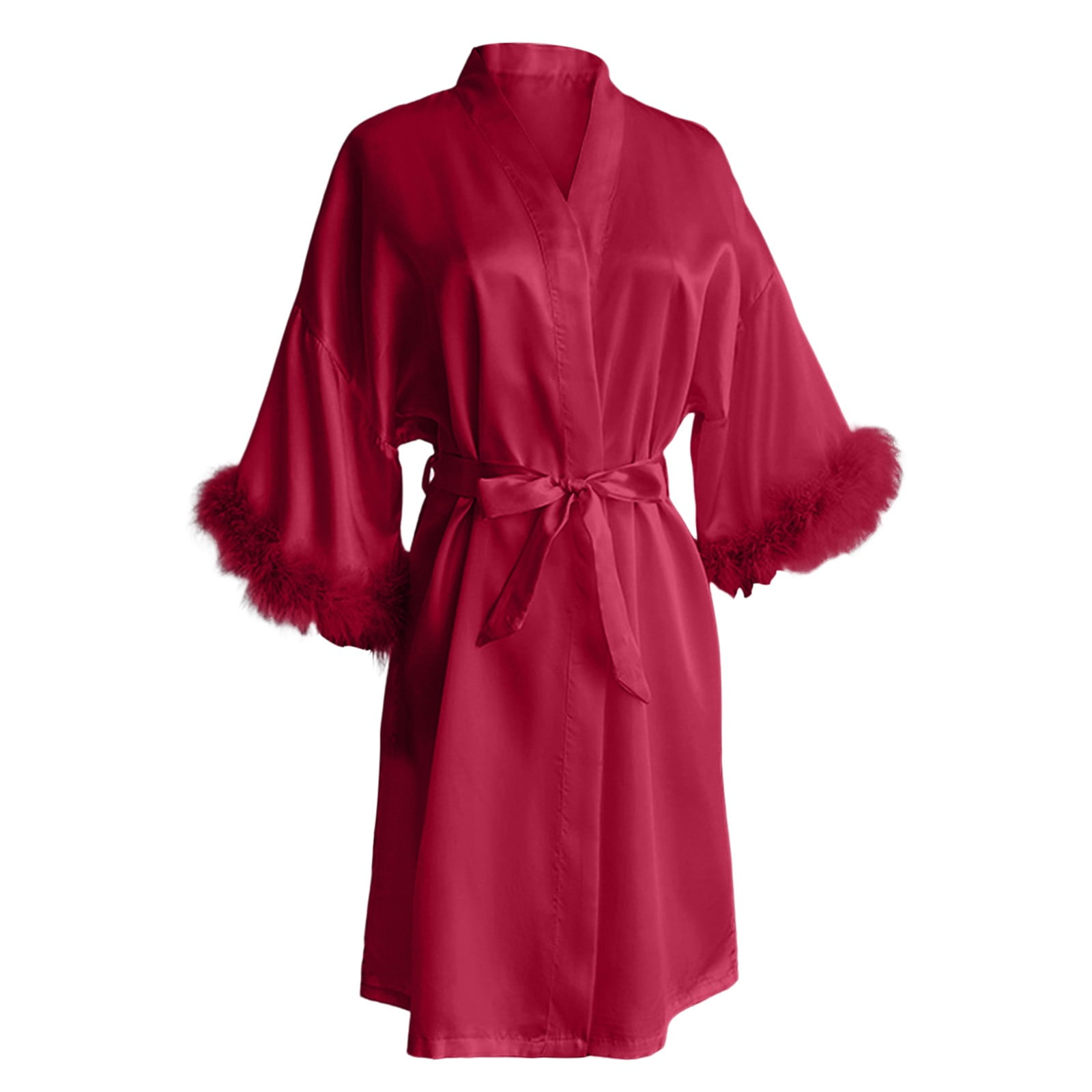 Feather Lined Robe Robes Women Satin Robe Feather Light Lounge Robes for Women Valentine's ...