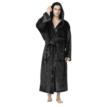 Robes for Men Big and Tall S-5XL Fleece Sherpa Bathrobes with Hoodie Pockets and Belt Plus Size Solid Long Sleeve Warm Loungewear Robe