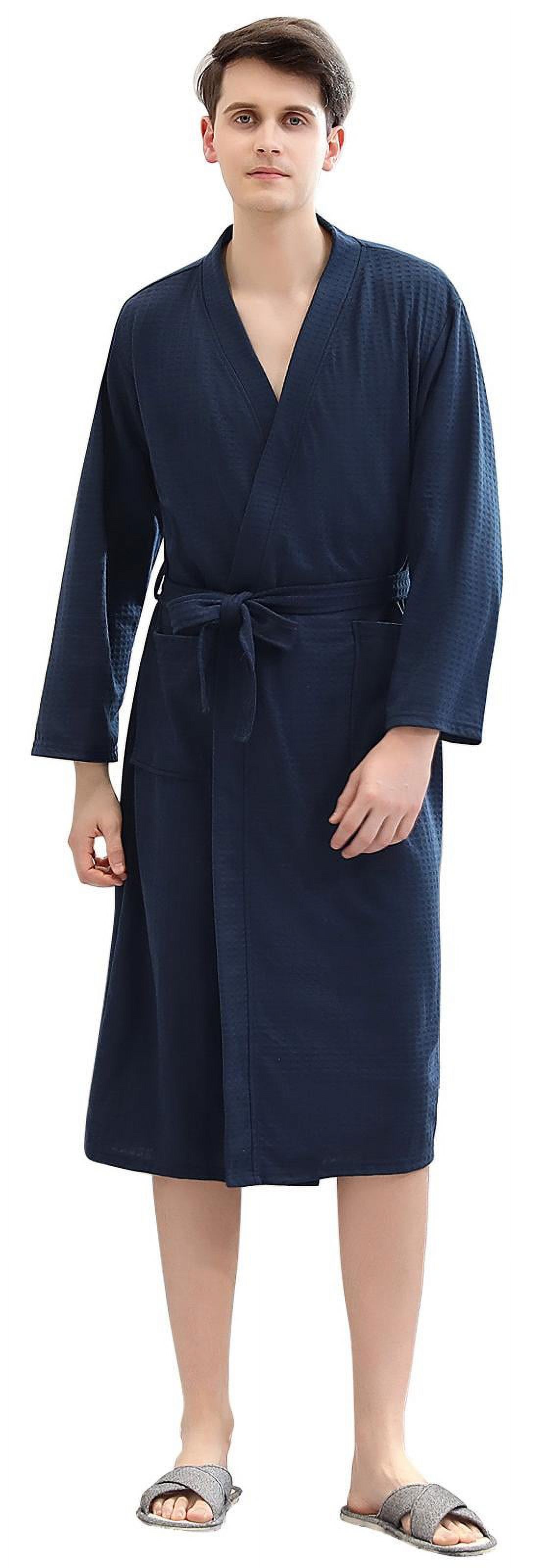 Woungzha Men's Waffle Kimono Robe Cotton Lightweight Nightgowns Spa