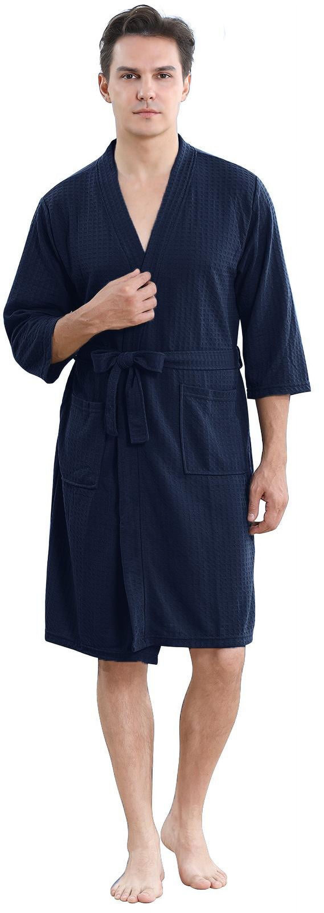 WAFFLE 100% COTTON DRESSING GOWN KIMONO SOFT LIGHTWEIGHT BATH ROBE