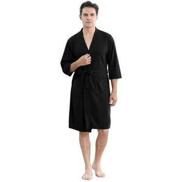 Robes for Men, PUTUO Mens Robe, Lightweight Soft Spa Nightgowns Pajamas for Men with Pockets, Black