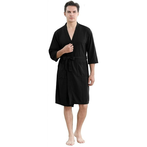 Robes for Men, PUTUO Mens Robe, Lightweight Soft Spa Nightgowns Pajamas for Men with Pockets, Black