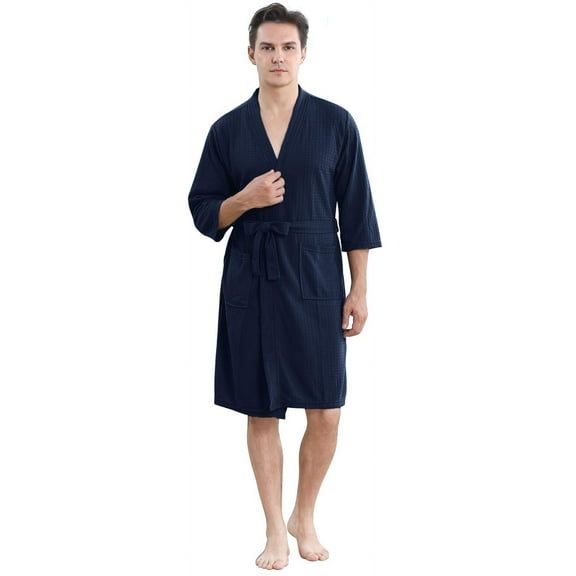 Robes for Men, PUTUO Mens Robe, Lightweight Soft Spa Nightgowns Pajamas for Men with Pockets, Blue