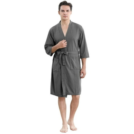 Robes for Men, PUTUO Mens Robe, Lightweight Soft Spa Nightgowns Pajamas for Men with Pockets, Grey