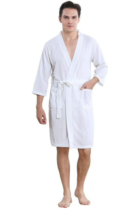 Robes for Men, PUTUO Mens Robe, Lightweight Soft Spa Nightgowns Pajamas for Men with Pockets, White