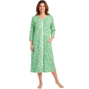 Robes for Women, AMITOFO Womens Floral Zip-Up Robe with Pockets, Lightweight Summer V-Neck 3/4 Sleeve Long Housecoat Bathrobe for Women, Green 2XL