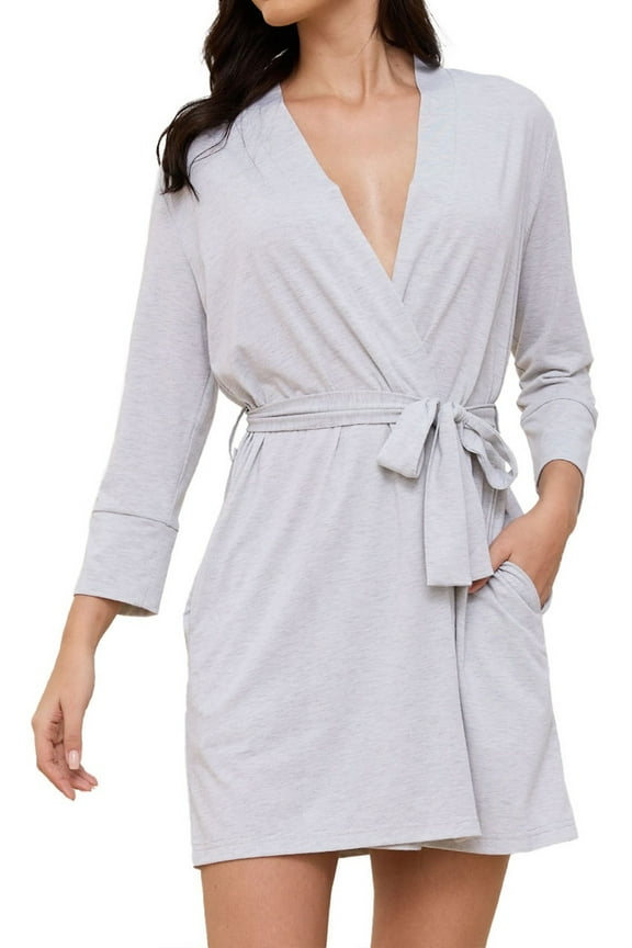 Robes for Women, Lightweight Soft Knitted Short Summer Womens Robes with Pockets for Ladies - Comfortable and Breathable, Gray S-2XL