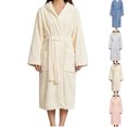 thumbnail image 1 of Robes for Women Dqueduo Women's Thickened Solid Color Absorbent Bandage Long Sleeve Hooded Bathrobe – Cozy Cardigan Robe Beige Free Size, 1 of 10