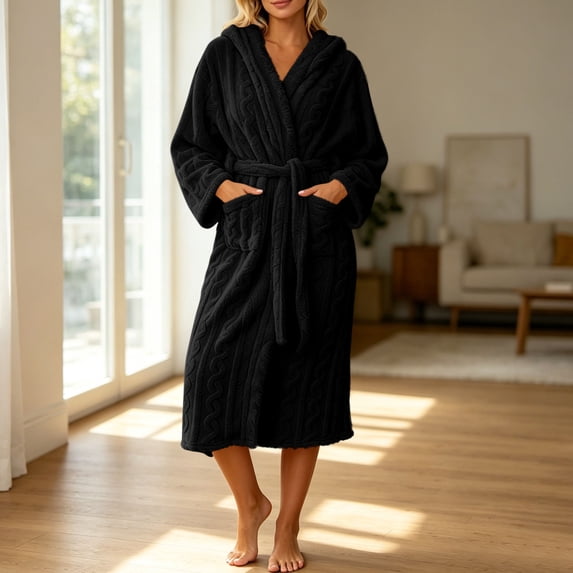 Robes for Women Fleece Robes Hooded Cozy Soft Warm Plush Women Robe Plush Long Bathrobe