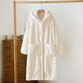 thumbnail image 1 of Robes for Women Fuzzy Fleece Long Sleeve Flannel Loose Bath Robe Casual Solid Warm Thick Loungewear with Pockets Beige L, 1 of 3