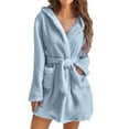 thumbnail image 1 of Robes for Women Hooded Lightweight Soft Short Flannel Bath Robe Blue 3XL, 1 of 5