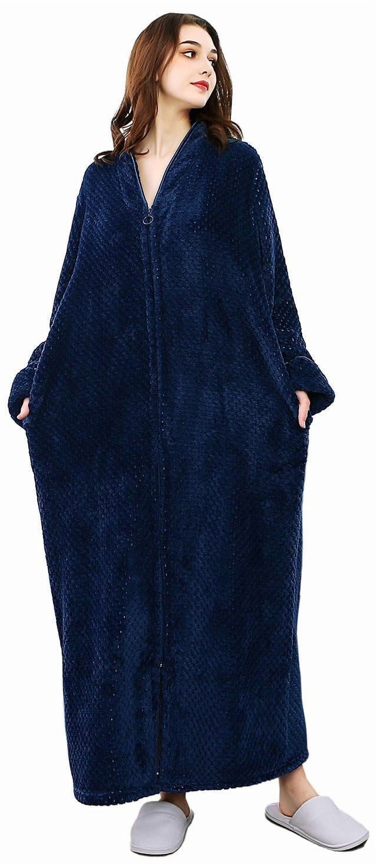 Side Robe LOFIR, Women's Long Zipper Robe, with Side Pockets, Dark Blue, 4XL5XL ...