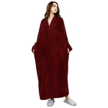 Robes for Women, LOFIR Long Womens Robes, Cozy Soft Fluffy Fleece Front Zipper Robe, Warm Plush Winter Bathrobe with Side Pockets, Burgundy, XL