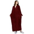 thumbnail image 1 of Robes for Women, LOFIR Long Womens Robes, Cozy Soft Fluffy Fleece Front Zipper Robe, Warm Plush Winter Bathrobe with Side Pockets, Burgundy, XL, 1 of 7