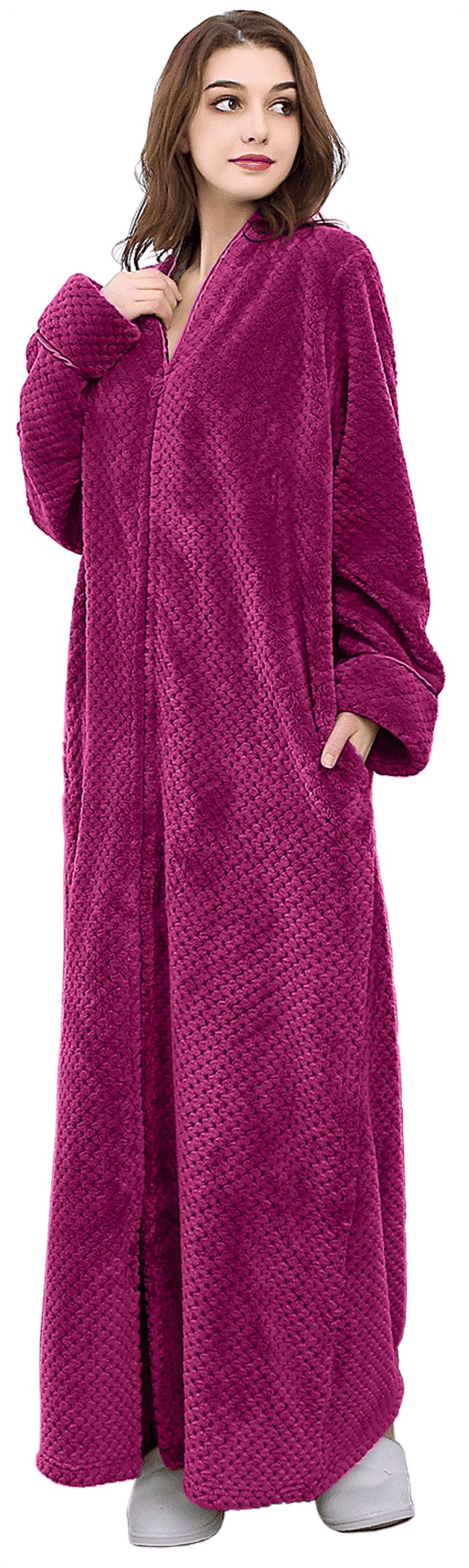 LOFIR Long Womens Robe, Cozy Soft Fluffy Fleece, M, Rose - Walmart.com