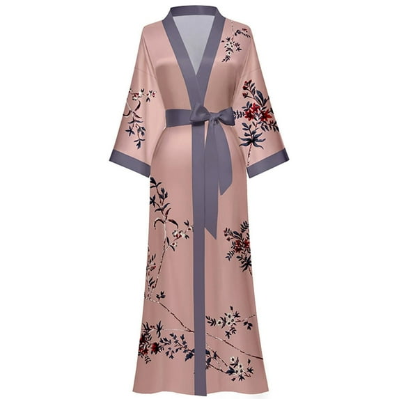 Robes for Women, LOFIR Womens Long Silk Kimono Robes, Satin Silky Bathrobe Robe Soft Floral Bridesmaid Robes for Women, Ladies Sleepwear