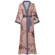 Robes for Women, LOFIR Womens Long Silk Kimono Robes, Satin Silky Bathrobe Robe Soft Floral Bridesmaid Robes for Women, Ladies Sleepwear