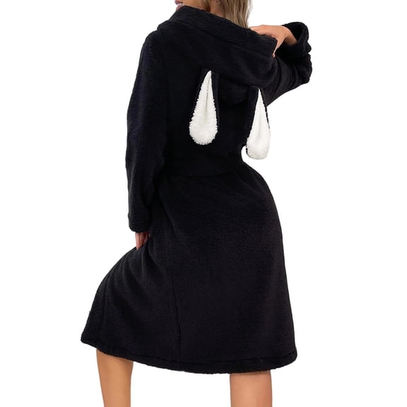 Robes for Women Long Robes Bunny Hooded Belt Bathrobes with Pocket Warm Soft Long Sleeve Plus Size Robe Valentine's Day Wear