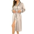 thumbnail image 1 of Robes for Women Long Sleeve Bathrobe Soft Lightweight Full Length Sleepwear Casual Ladies Loungewear (M, Khaki), 1 of 4