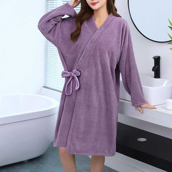 Robes for Women Long Sleeve Knee Length Bathrobe Loungewear Soft Sleepwear Casual Ladies Nightgowns