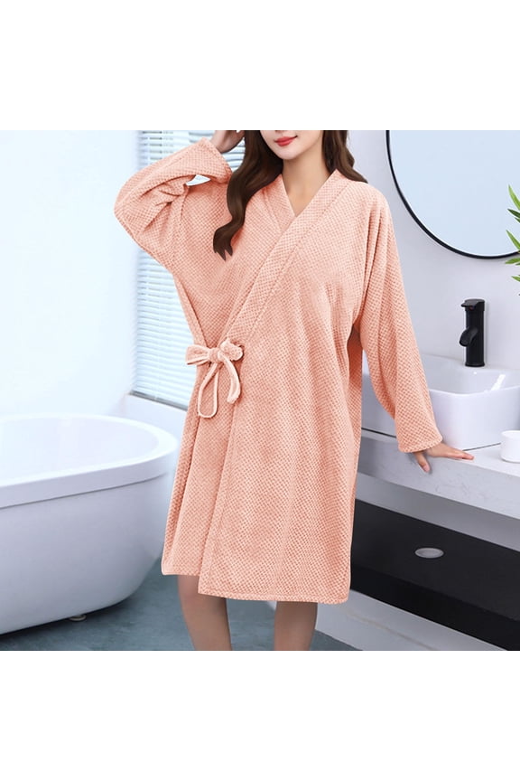 Robes for Women Long Sleeve Knee Length Bathrobe Loungewear Soft Sleepwear Casual Ladies Nightgowns
