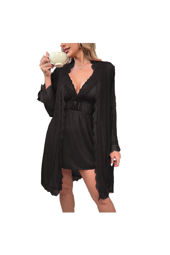 Robes for Women Mesh Transparent Pajamas Long Sleeve Casual Solid Nightdress Home Wear