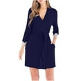 thumbnail image 1 of Robes for Women Open Collar Lace Long Sleeve Solid Color Pajamas Fashion Nightgown, 1 of 7