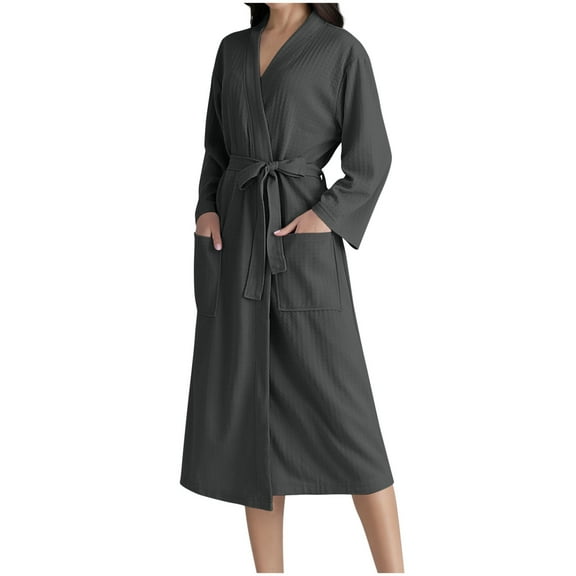 Robes for Women Premium Womens Lightweight Knee Length Bathrobe Soft Long Sleeve Loungewear Dark Gray 2XL
