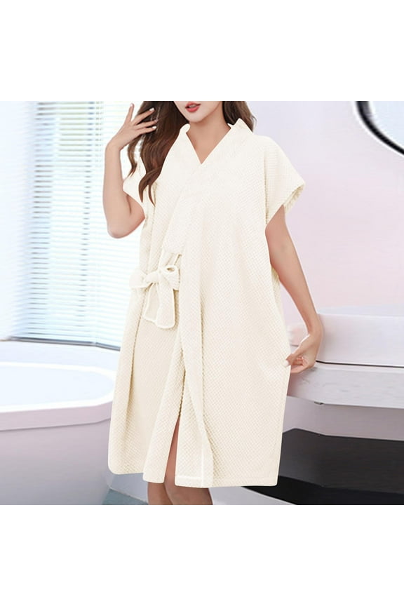 Robes for Women Short Sleeve Knee Length Bathrobe Loungewear Soft Sleepwear Casual Ladies Nightgowns