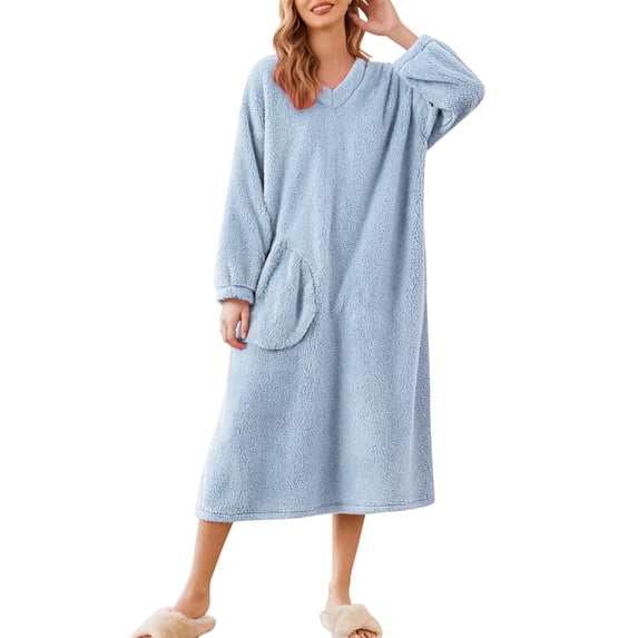 Robes for Women Soft Long Robe with Pockets for Loungewear Elegant Shawl Collar Home Wear Cozy Warm Bathrobe Light Blue L