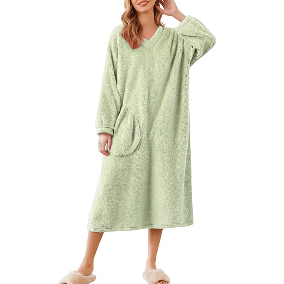 Robes for Women Soft Long Robe with Pockets for Loungewear Elegant Shawl Collar Home Wear Cozy Warm Bathrobe Light Green XL