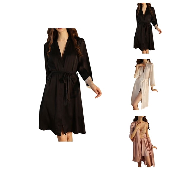 Robes for Women Summer Satin Lace 3/4 Sleeve Kimono Robes Bride Bridesmaid Wedding Party Robe Sleepwear