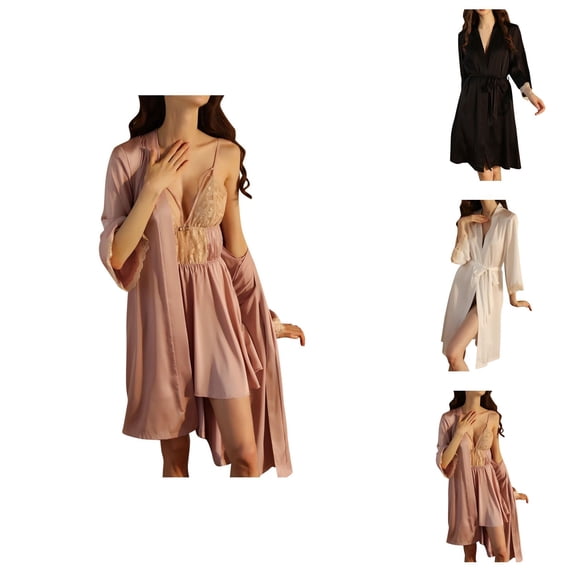 Robes for Women Summer Satin Lace 3/4 Sleeve Kimono Robes Bride Bridesmaid Wedding Party Robe Sleepwear