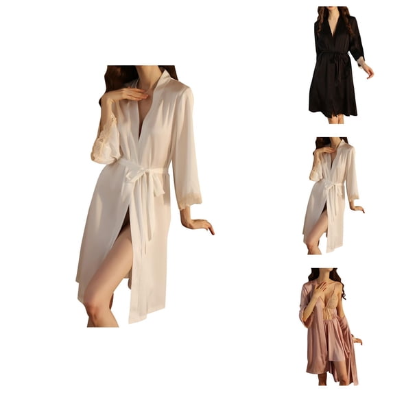 Robes for Women Summer Satin Lace 3/4 Sleeve Kimono Robes Bride Bridesmaid Wedding Party Robe Sleepwear