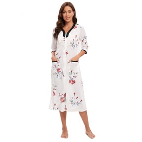 Polyester Woman's Robe Casual Nights Women's Summer Button Cotton-Polyester House Dress Short ...