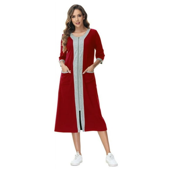 Robes for Women: Syphoria Zip Up Front Summer Robe for Women, 3/4 Sleeves Lightweight Housecoat with Pockets