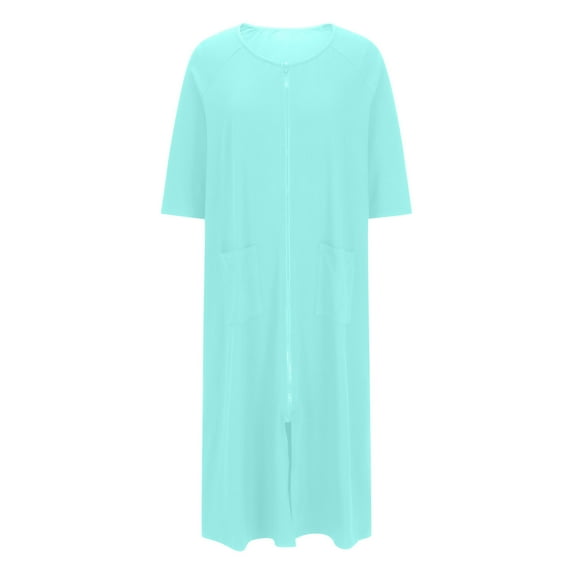 Yijfswar Robes for Women Zipper Front Soft Bathrobe Short Sleeve House Coat Long Nightgown With Pockets