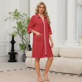 thumbnail image 1 of Robes for Women Zipper Lightweight 3/4 Sleeve Summer Housecoats for Women Zip Up Front Knee Length Plus Size Sleepwear Nightgown with Pockets Red M, 1 of 6