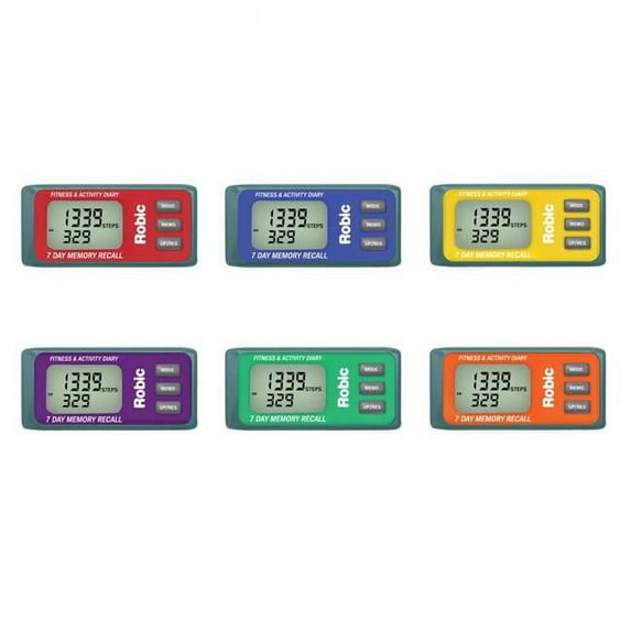 Robic 1498163 M339 Pedometer Set with 3D Motion Sensor Memory, Assorted - Set of 6