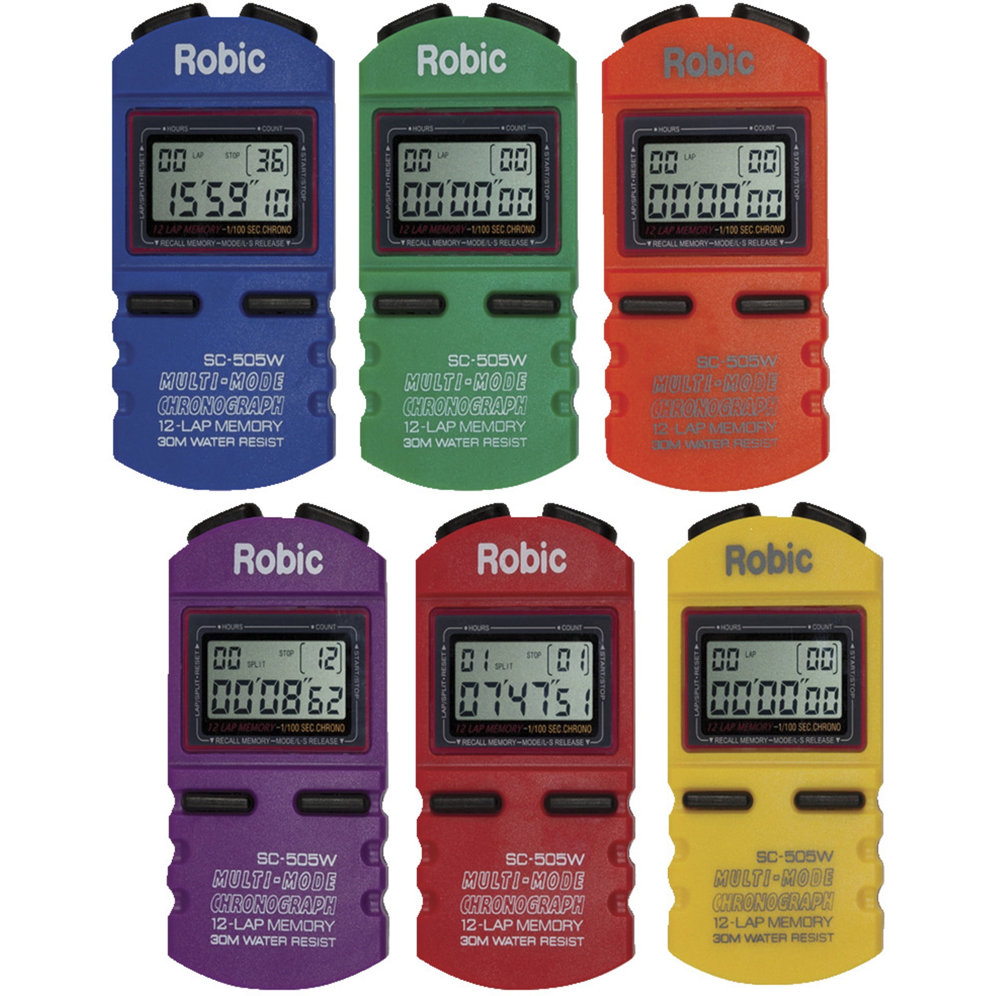 Robic SC505W MultiMode Chronograph Stopwatches, 12 Lap Memory, Set of