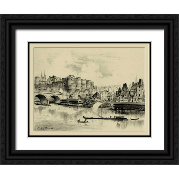 Robida, A. 14x12 Black Ornate Wood Framed with Double Matting Museum Art Print Titled - Riverside Estate II