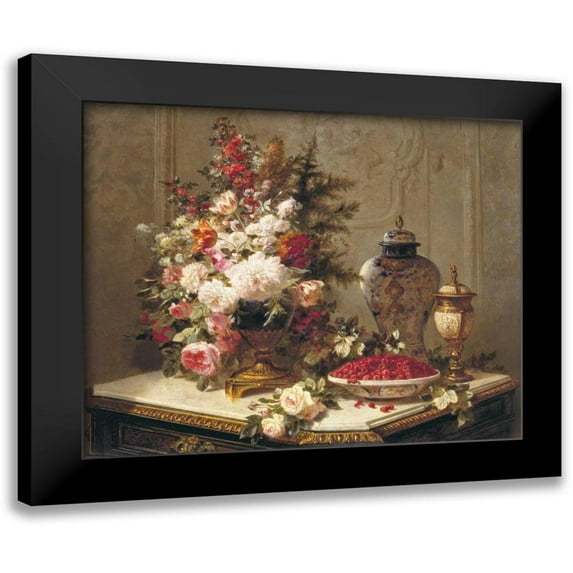 Robie, Jean Baptiste 14x12 Black Modern Framed Museum Art Print Titled - Tulips and other flowers