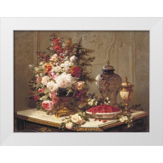 Robie, Jean-Baptiste 18x15 White Modern Wood Framed Museum Art Print Titled - Floral composition on a table (detail)